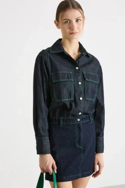 Abito chemisier corto in jeans - Blu