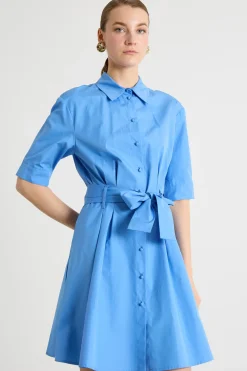 Abito chemisier corto in popeline - Azzurro