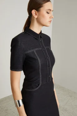 Abito chemisier effetto denim - Nero