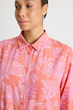 Abito chemisier in crepe de chine stampato - Arancione Rosa