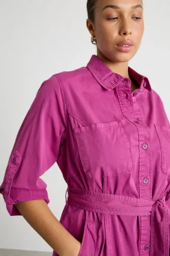 Abito chemisier in gabardina - Fuxia