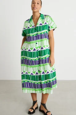 Abito chemisier in popeline - Verde Bianco Viola