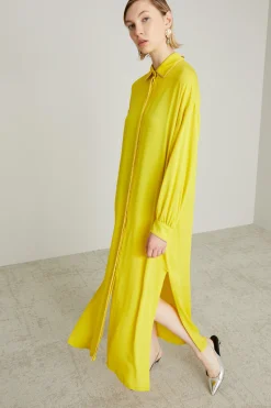 Abito chemisier in pura seta - Giallo