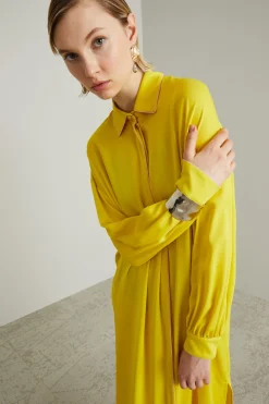 Abito chemisier in pura seta - Giallo