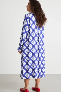 Abito chemisier in raso - Blu Bianco
