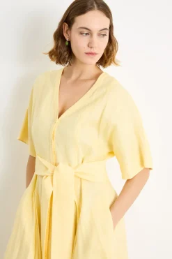 Abito chemisier in tela con cintura - Giallo