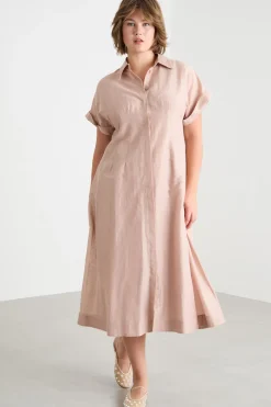 Abito chemisier in voile con maniche corte - Rosa