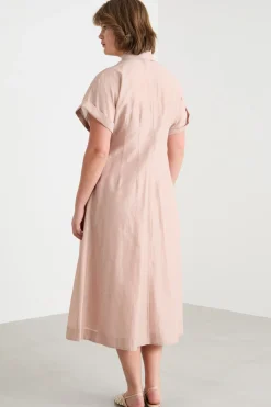 Abito chemisier in voile con maniche corte - Rosa