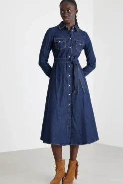 Abito con cintura - Blu
