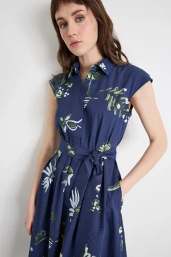 Abito con cintura in popeline stretch - Blu