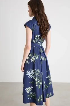 Abito con cintura in popeline stretch - Blu