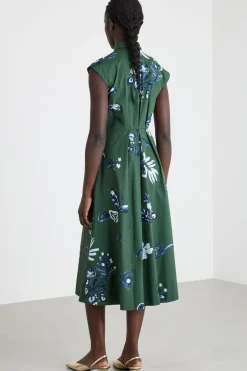 Abito con cintura in popeline stretch - Verde