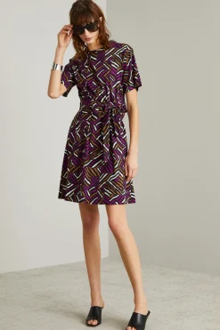 Abito con cintura - Nero Fucsia Bianco