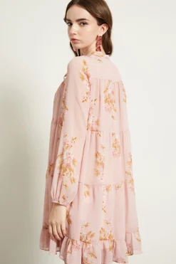 Abito con collo a foulard - Rosa Cipria