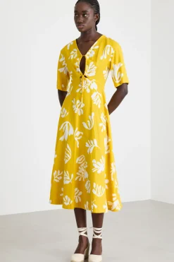 Abito con cut-out - Giallo Bianco