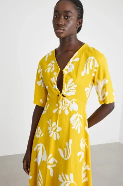 Abito con cut-out - Giallo Bianco