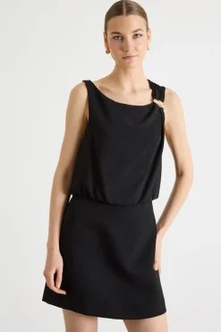 Abito con fascia arricciata - Nero