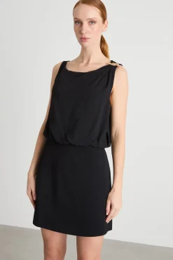 Abito con fascia arricciata - Nero