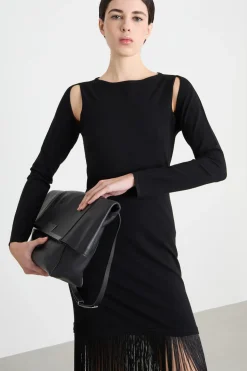 Abito con frange lunghe - Nero