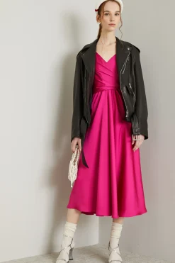 Abito con fusciacca incrociata - Fucsia