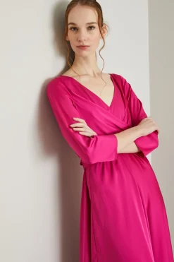 Abito con fusciacca incrociata - Fucsia