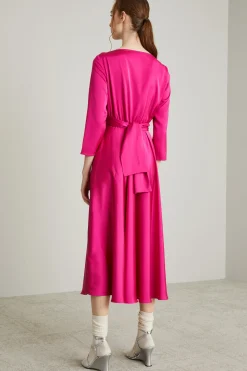 Abito con fusciacca incrociata - Fucsia