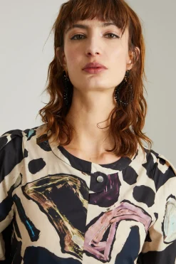 Abito con motivo a corsetto - Nero Beige