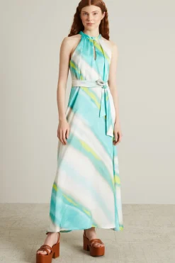 Abito con scollo all'americana - Bianco Azzurro Giallo