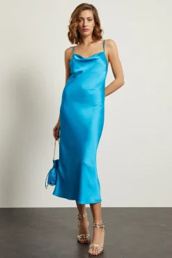 Abito con scollo drappeggiato - Turchese