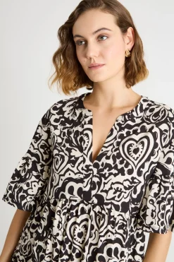 Abito corto con balze - Nero Beige