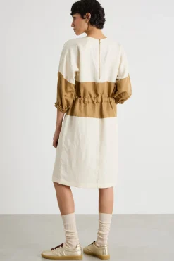 Abito corto con coulisse - Bianco Cammello