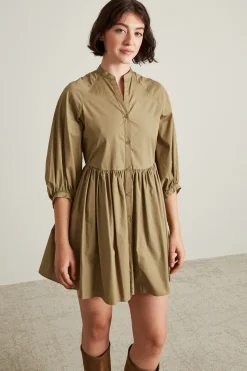 Abito corto con gonna arricciata - Verde Kaki
