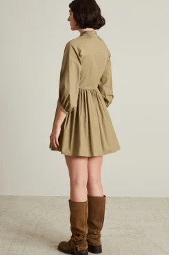 Abito corto con gonna arricciata - Verde Kaki