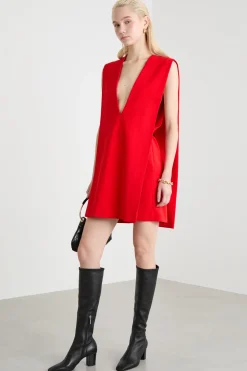 Abito corto con maxi scollo - Rosso