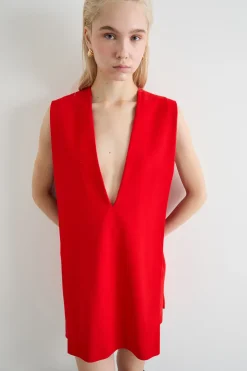 Abito corto con maxi scollo - Rosso