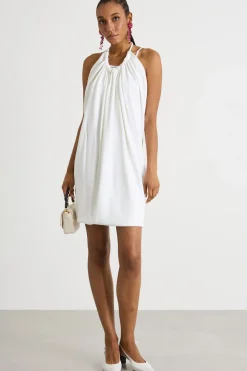 Abito corto con scollo all'americana - Bianco