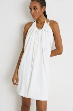 Abito corto con scollo all'americana - Bianco