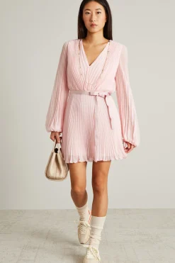 Abito corto in chiffon plissè - Rosa Pastello