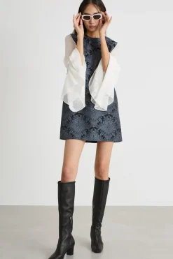 Abito corto in jacquard - Nero Grigio