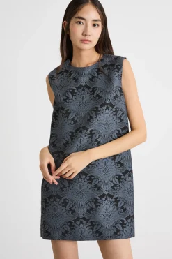 Abito corto in jacquard - Nero Grigio