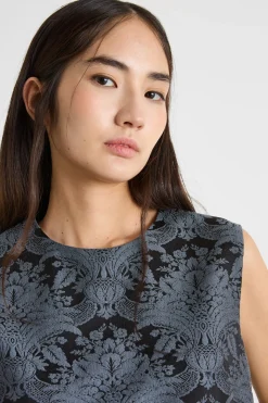 Abito corto in jacquard - Nero Grigio