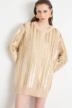 Abito corto in maglia - Beige