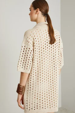 Abito corto in maglia traforata - Avorio