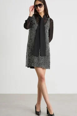 Abito corto in organza e paillettes - Nero