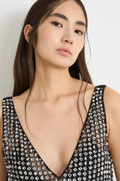 Abito corto in organza e paillettes - Nero