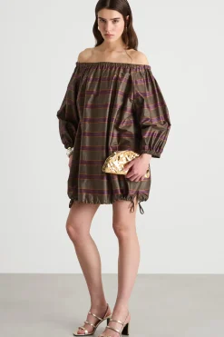Abito corto off-shoulder - Marrone Viola