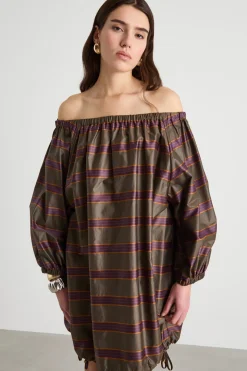 Abito corto off-shoulder - Marrone Viola