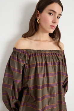 Abito corto off-shoulder - Marrone Viola