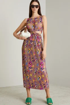 Abito cut-out in jersey plissé - Marrone