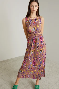 Abito cut-out in jersey plissé - Marrone